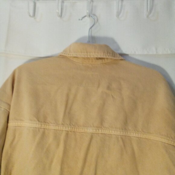 Old Navy Denim Jacket Women XL Button Up Long Sleeve Pockets Peach Orange - Picture 13 of 16
